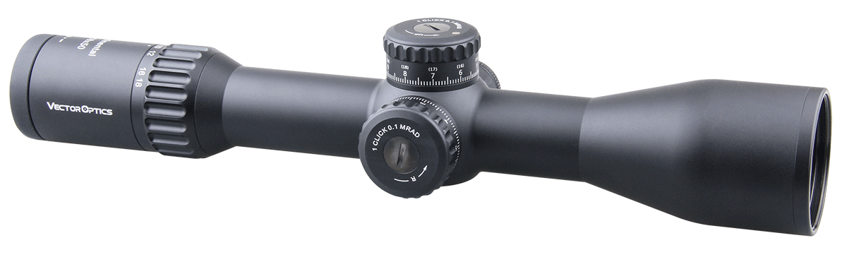 Vector Optics Continental 3-18x50 HD FFP Hunting Riflescope showcasing its sleek design and advanced features.